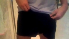 Arab in bathroom and shows his long cock