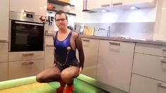 Sissy Bitch in Jeans and Leotard Swimsuit