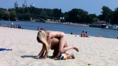 Adorable nudist teen sunbathes nude