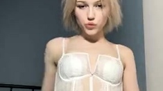 Small titted blond stunner Sarah Peachez masturbating