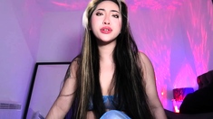Cute curly brunette solo webcam masturbation