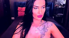 Busty curly brunette with big boobs fucks on couch