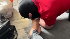 Mistress Gaia foot worship packing stuff before traveling