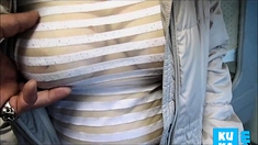 Touching tits in see-throu blouse in a market