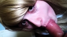 young blonde sissy crossdresser swallows huge load