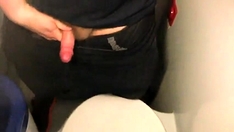 Hairy guy from Berlin jerk and cum in public bus toilet